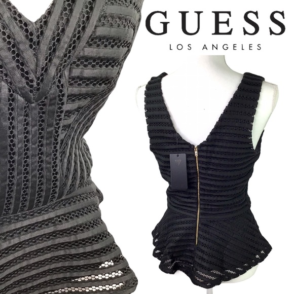 Guess Matilda Sleeveless Show Mesh Peplum Top - Picture 3 of 15